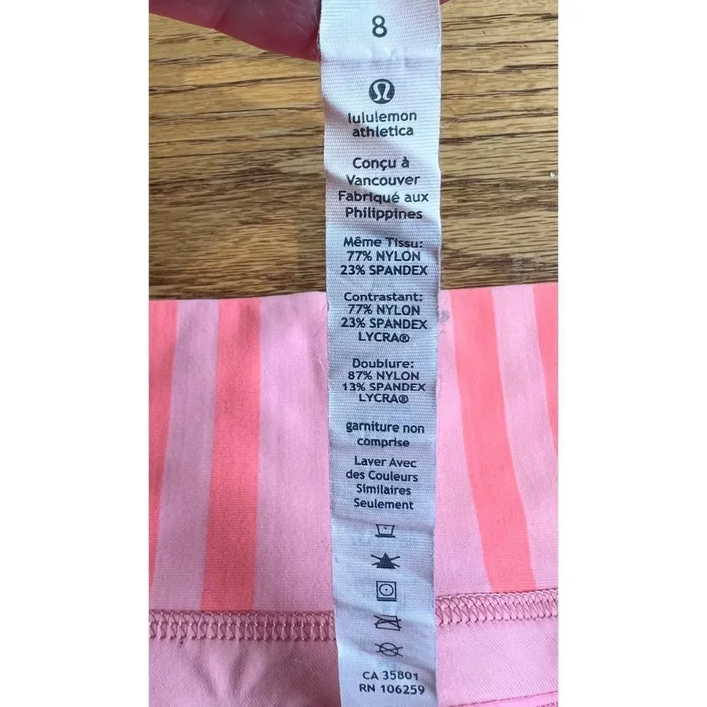 Lululemon Run Pace Skirt Pop Orange Pink Bleached Coral Ocean Stripe Sz 8